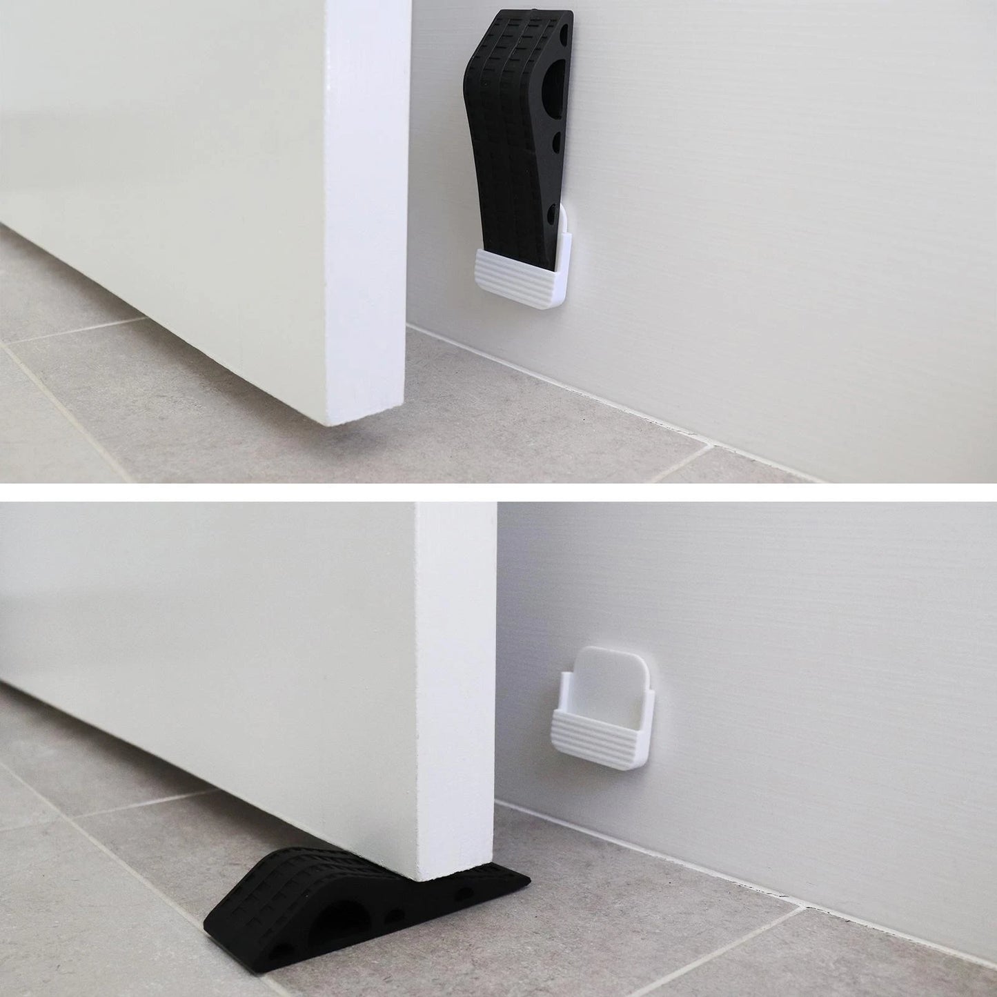 Adoored Black Rubber Heavy Duty Doorstop with Wall Mount Holder