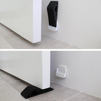 Adoored Black Rubber Heavy Duty Doorstop with Wall Mount Holder