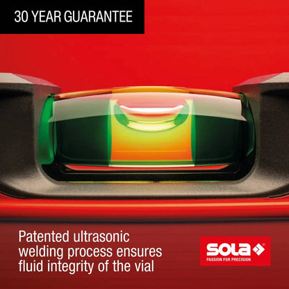 Sola 80cm Red Spirit Level with 3 Patented Vials, Aluminum, 0.3 mm/m Precision