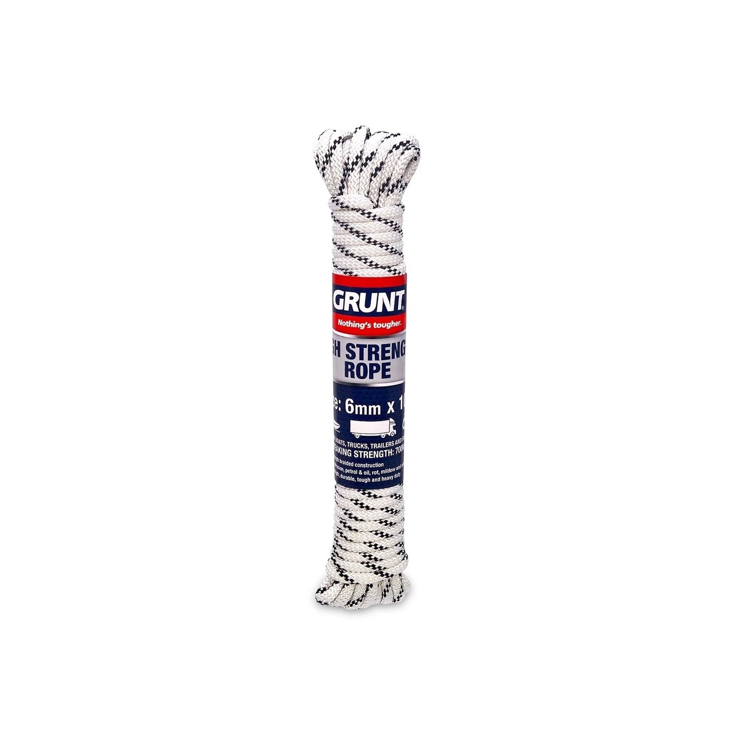 Grunt 6mm x 10m High Strength Polyester Rope, 700kg Break, Heavy Duty, Versatile Use