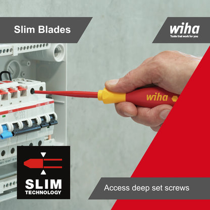 Wiha 12 Piece Insulated Screwdriver Set, SoftFinish, VDE 1000V, Slim Blades