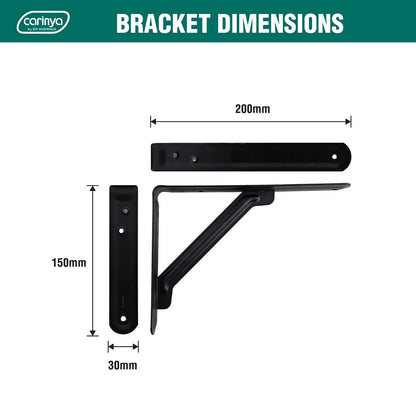 Carinya Black 200x150mm Light Stayed Bracket, 100kg Load, Indoor/Outdoor Use