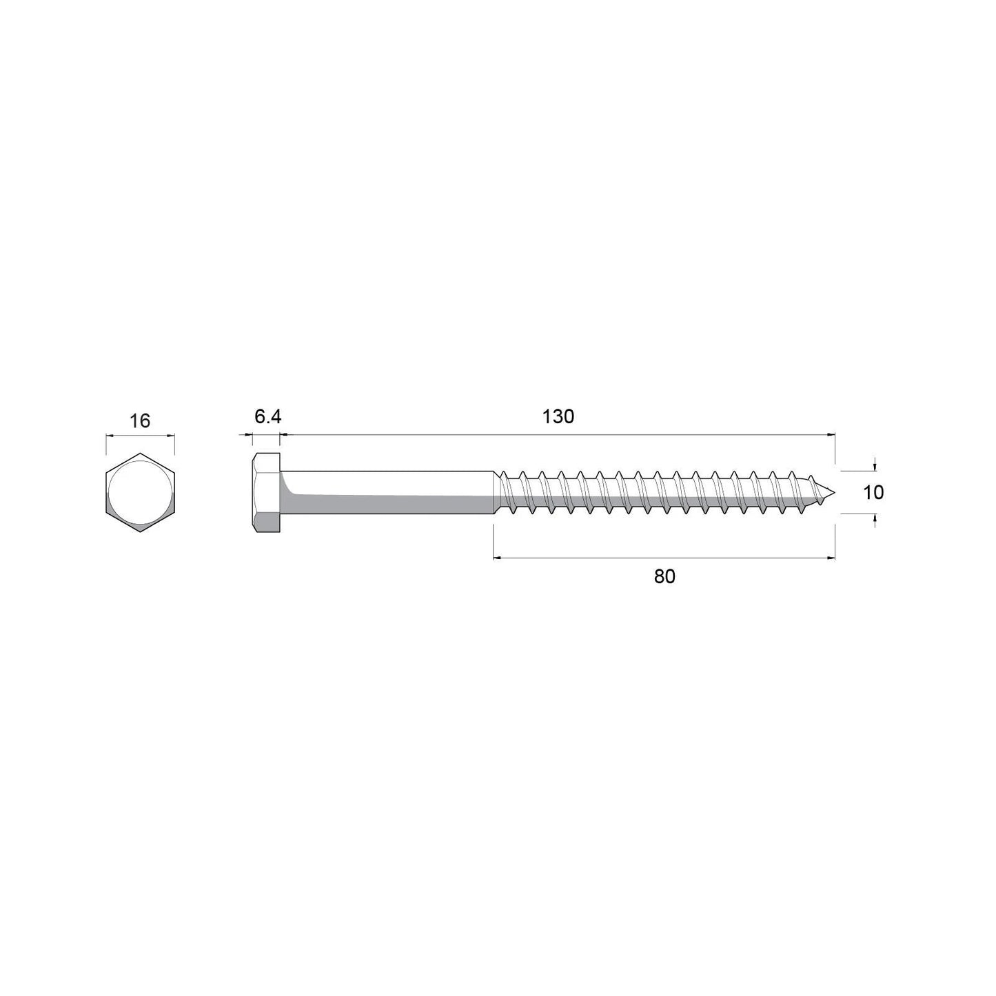 ZENITH M10 x 130mm Galvanised Hex Head Coach Screws, Corrosion Resistant