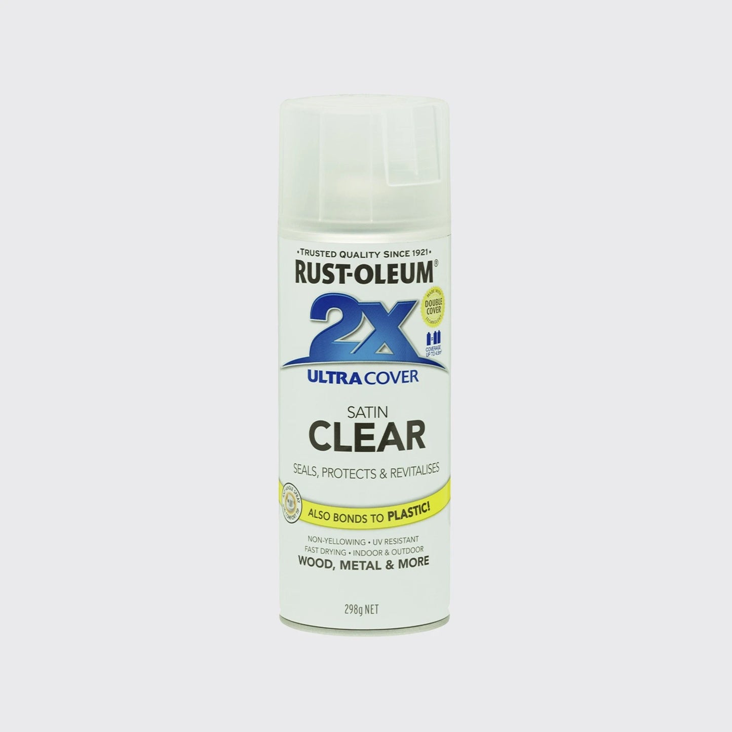 Rust-Oleum 298g 2X Ultra Cover Satin Clear Spray Paint, Fast Drying, Indoor/Outdoor Use