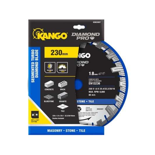 Kango 230mm Segmented Turbo Diamond Saw Blade - Fast, Clean Cuts on Concrete & Stone