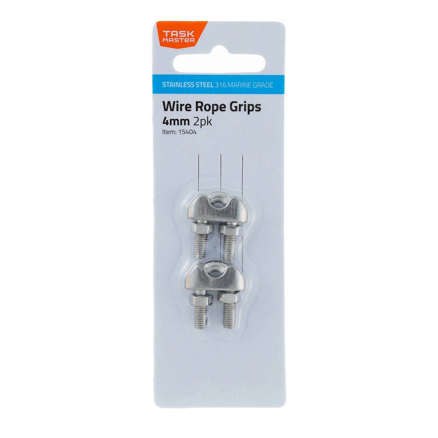 Taskmaster 4mm Marine Grade 316 Stainless Steel Wire Rope Grips - 2 Pack
