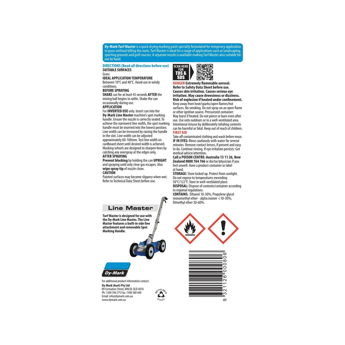 Dy-Mark 500g White Turf Master Fast-Drying Grass Marking Paint, UV & Waterproof