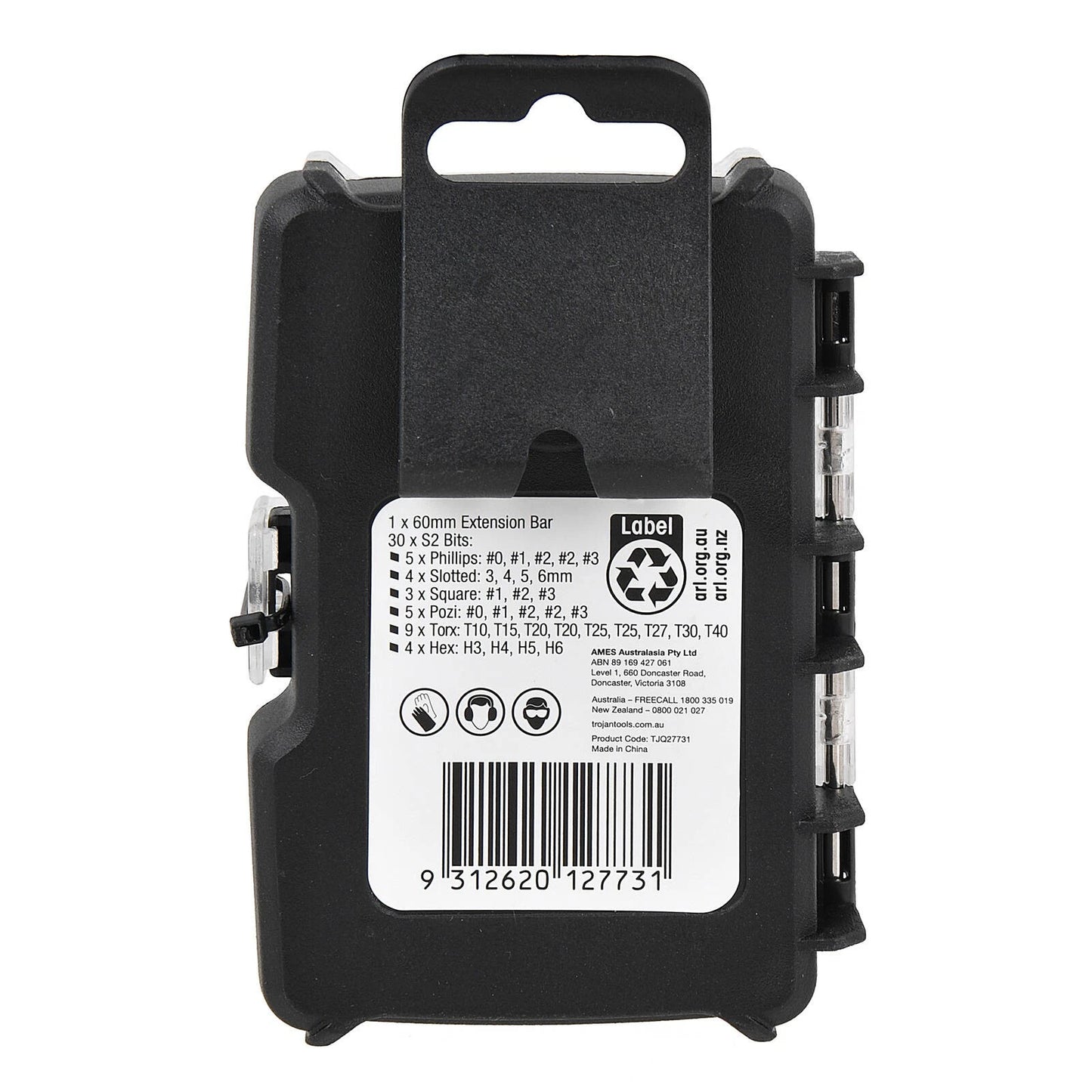 Trojan 31 Piece Bit Set - Phillips, Slotted, Pozi, Torx, Hex Bits + Extension Bar