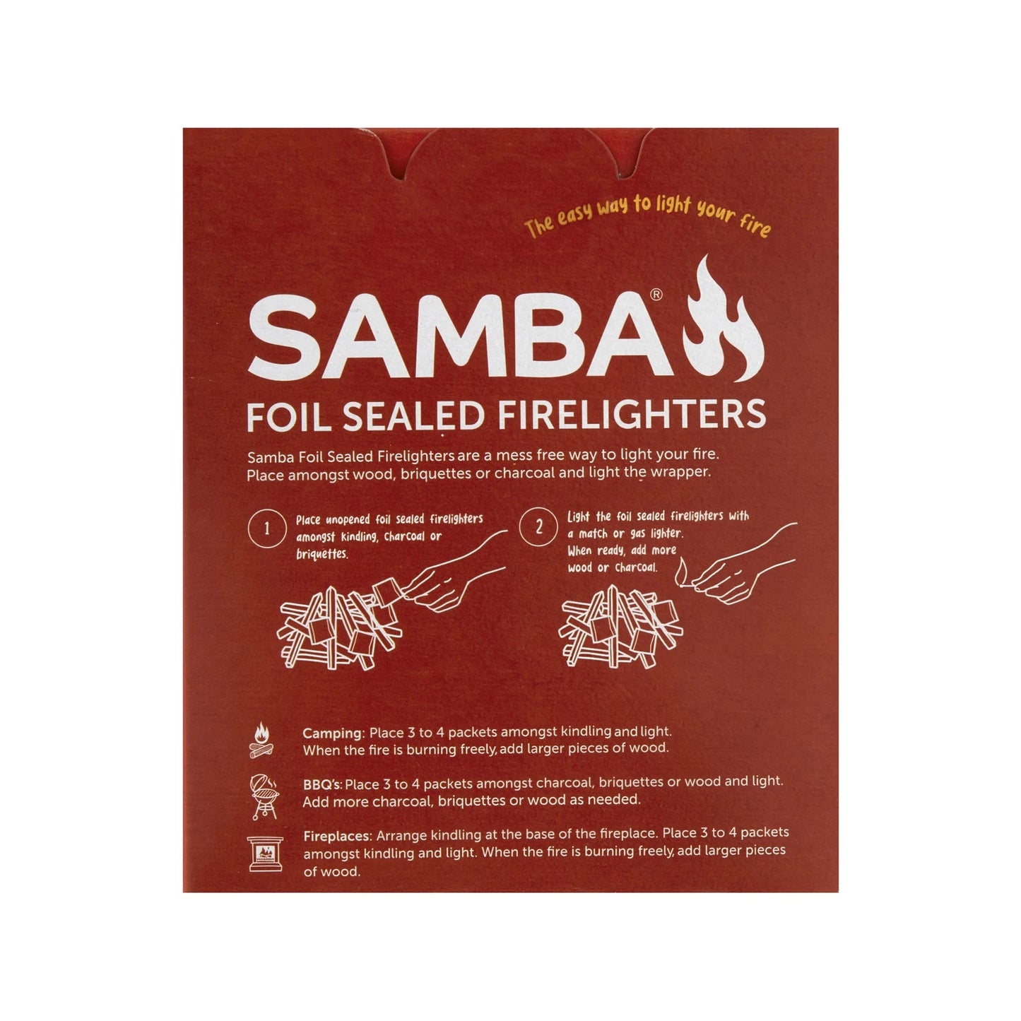 Samba Foil Sealed Firelighters 40 Pack - No Mess, Odor-Free, Long-Lasting Burn