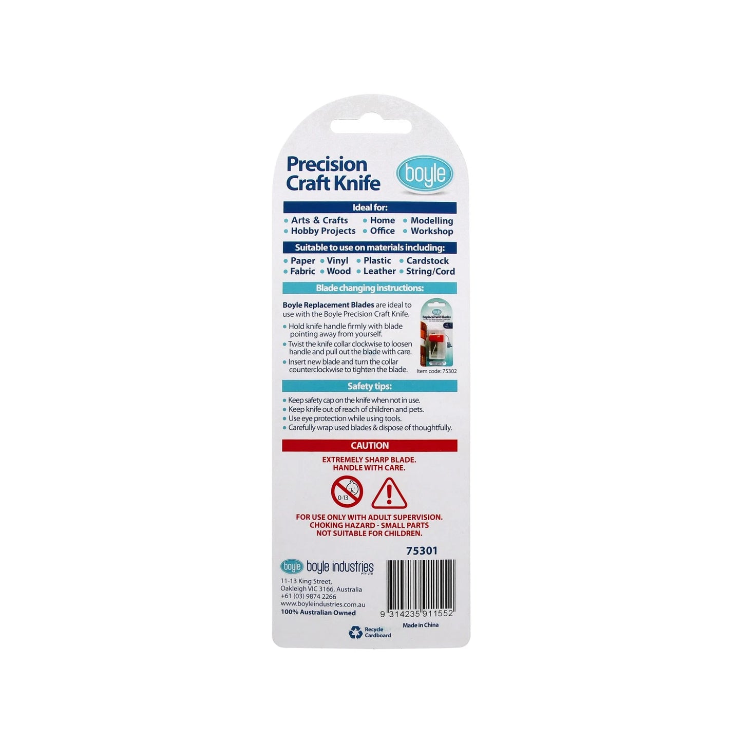 Boyle Precision Craft Knife - Versatile Blade, Easy Replacement, 150mm Depth