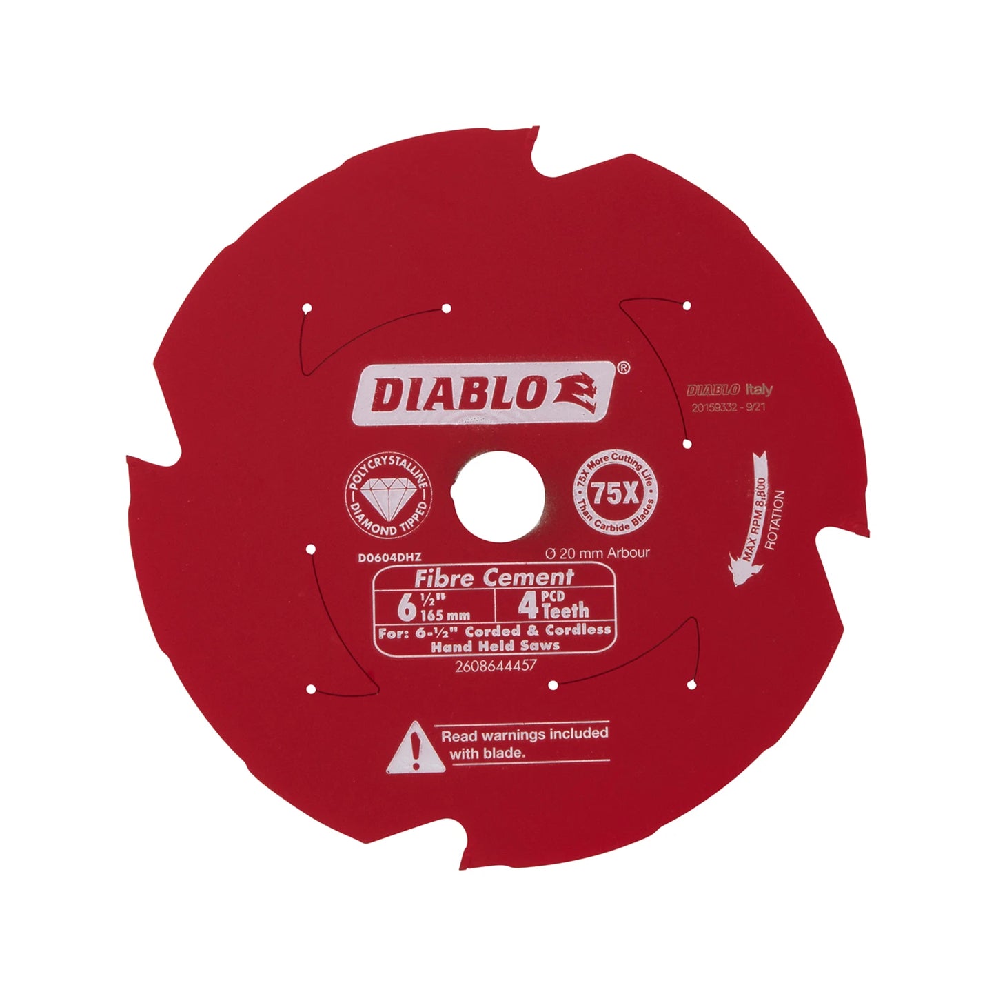 Diablo 165mm 4T PCD Fibre Cement Saw Blade - Long Life, Dust Reduction, Anti-Vibration