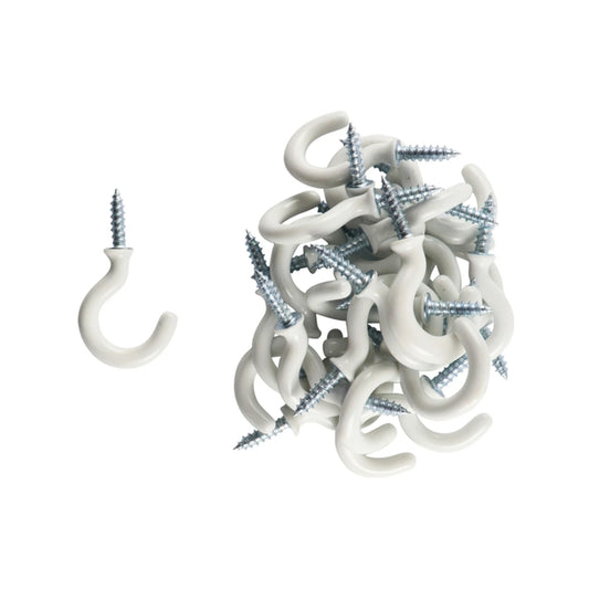 Everhang 12mm White PVC Cup Hooks - 25 Pack, Easy Install, Indoor/Outdoor Use