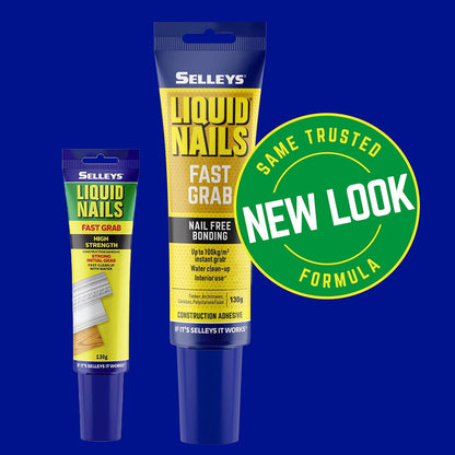 Selleys Liquid Nails Fast Grab Adhesive 130g - Strong, Versatile, Paintable, Water-Based