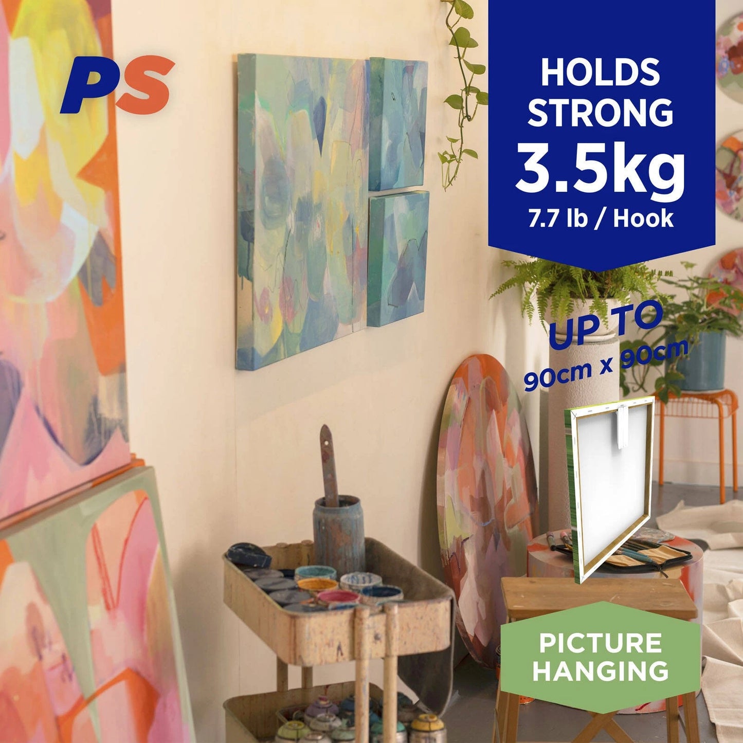 Permastik Extra Large Canvas Hangers 2 Pack, Self-Adhesive, Holds 3.5kg, No Drilling Required