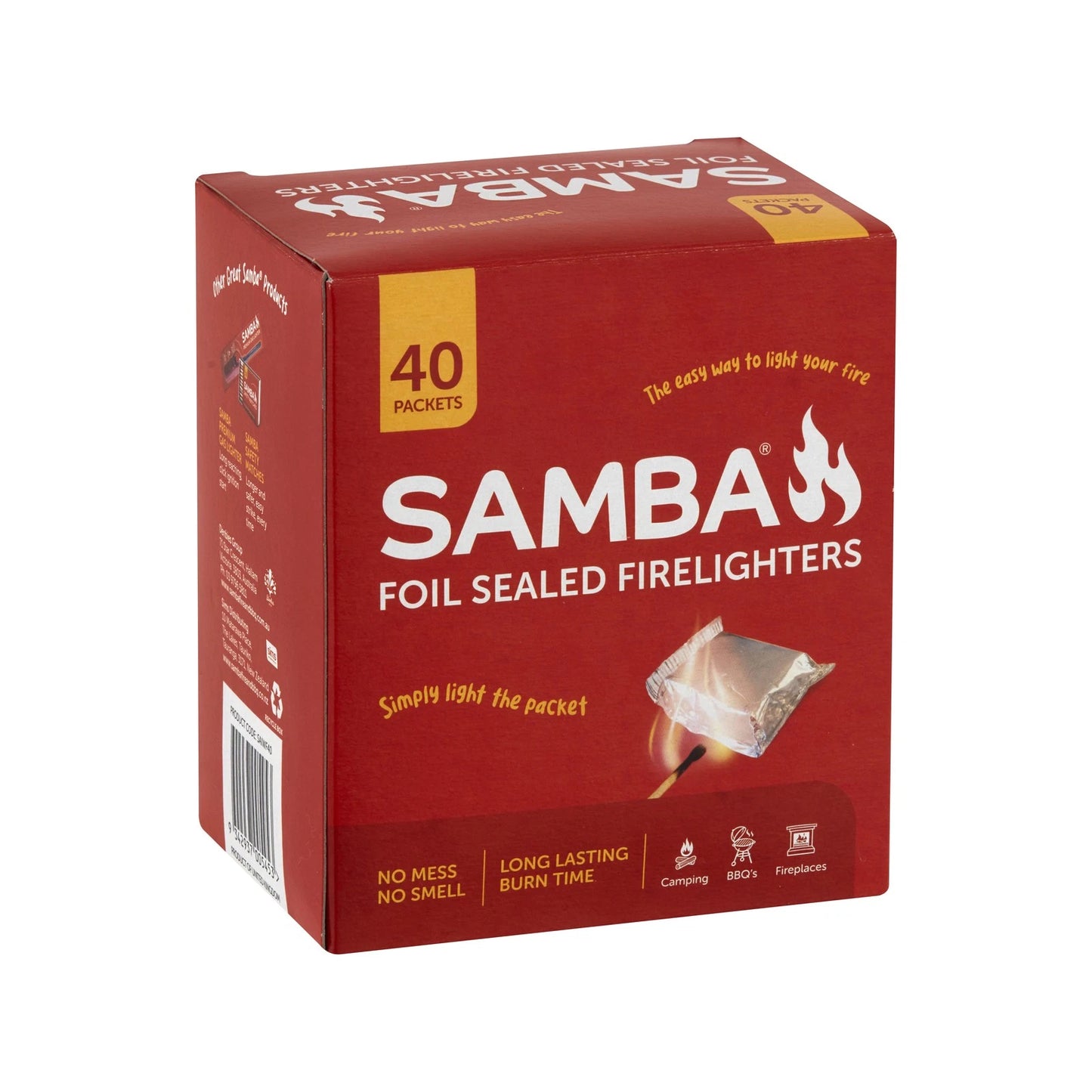 Samba Foil Sealed Firelighters 40 Pack - No Mess, Odor-Free, Long-Lasting Burn