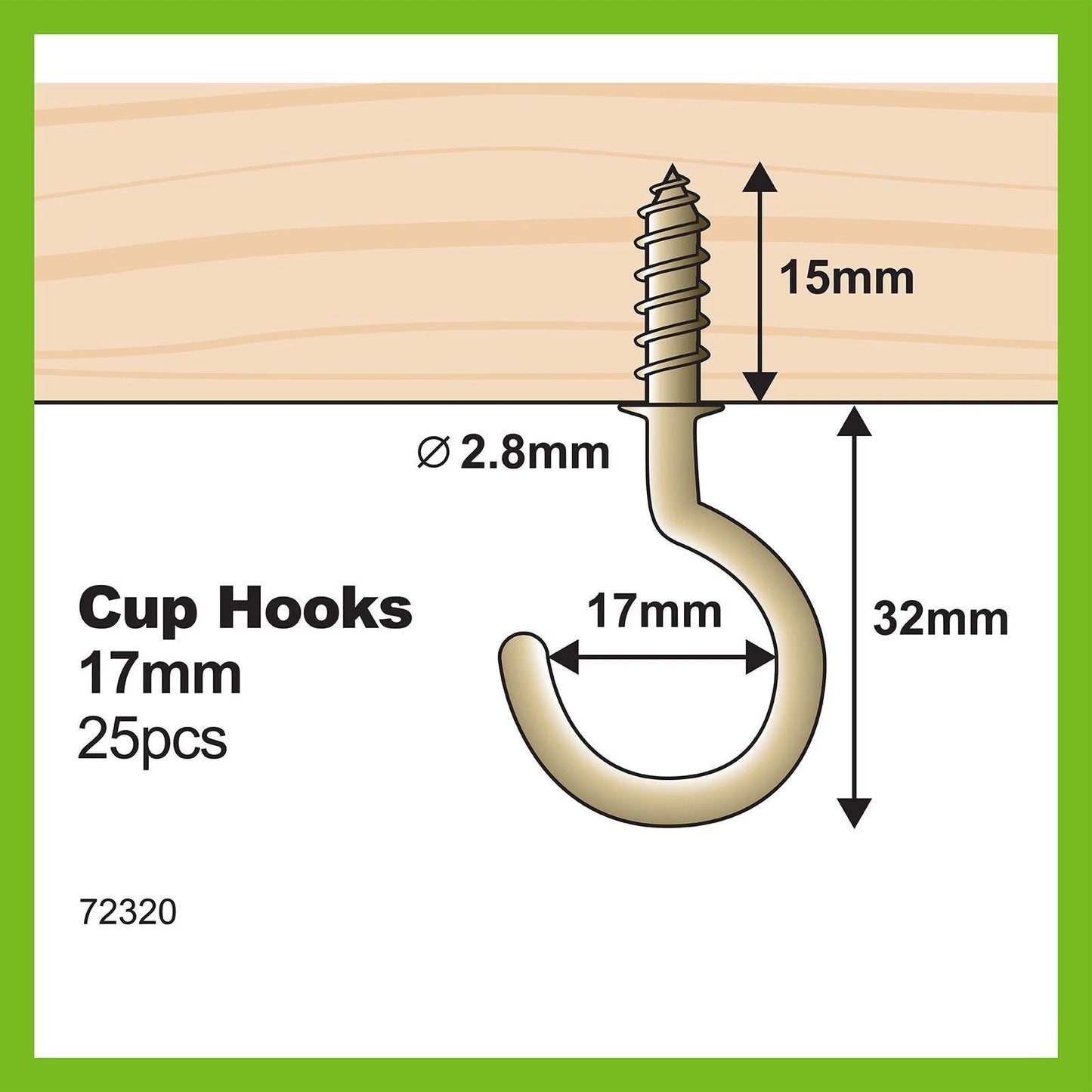 Everhang Brass Plated Cup Hooks 17mm - Pack of 25, Secure & Easy Installation