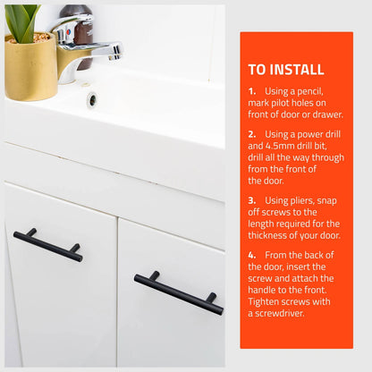 Taskmaster Black Matte T Handle 96mm - 4 Pcs, Easy Install, Modern Cabinet Upgrade
