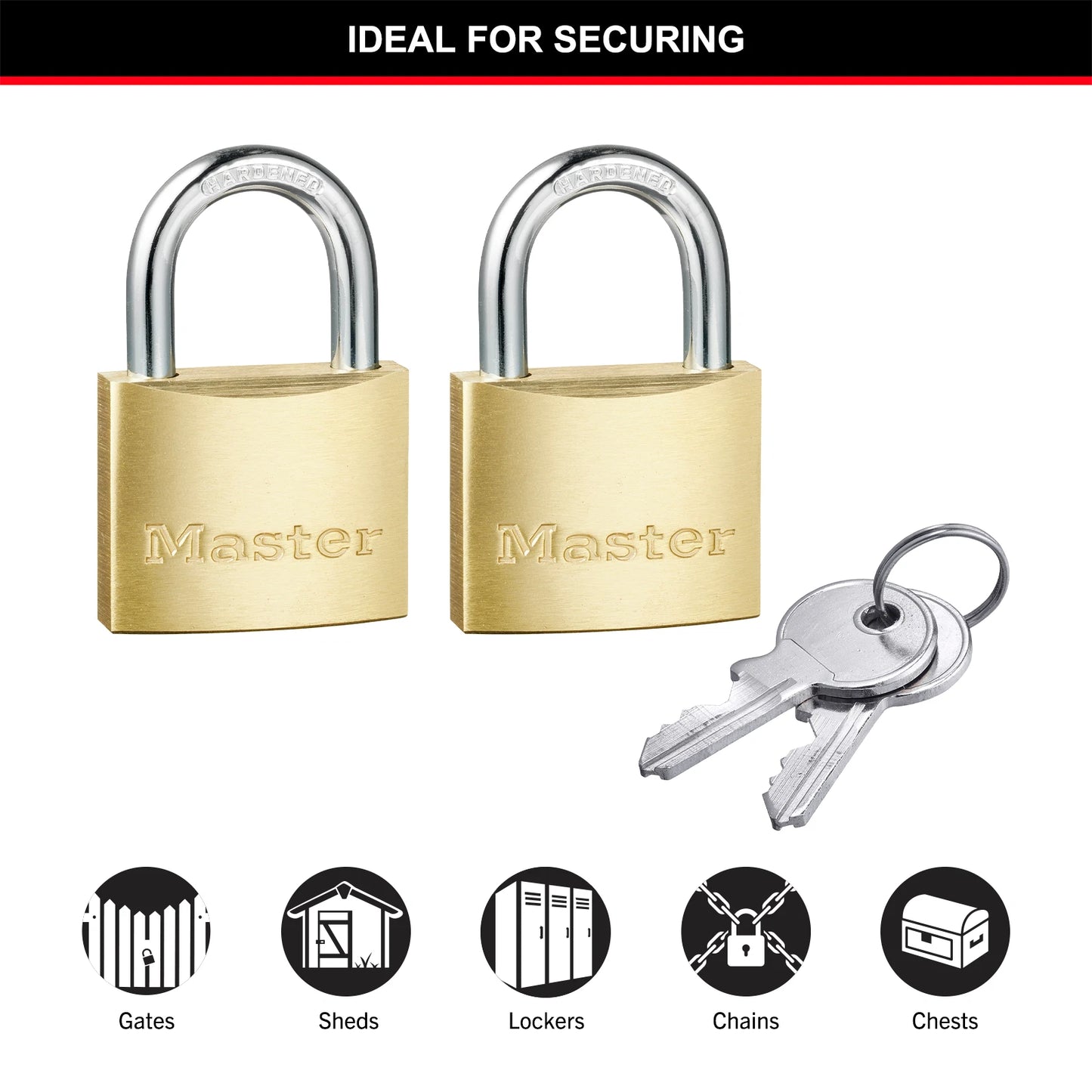 Master Lock 40mm Brass Keyed Padlock 2 Pack, Corrosion-Resistant, Dual Locking Levers
