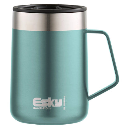 Esky Blue Bondi Travel Mug 414ml, Stainless Steel, Insulated, Handle, Splashproof Lid