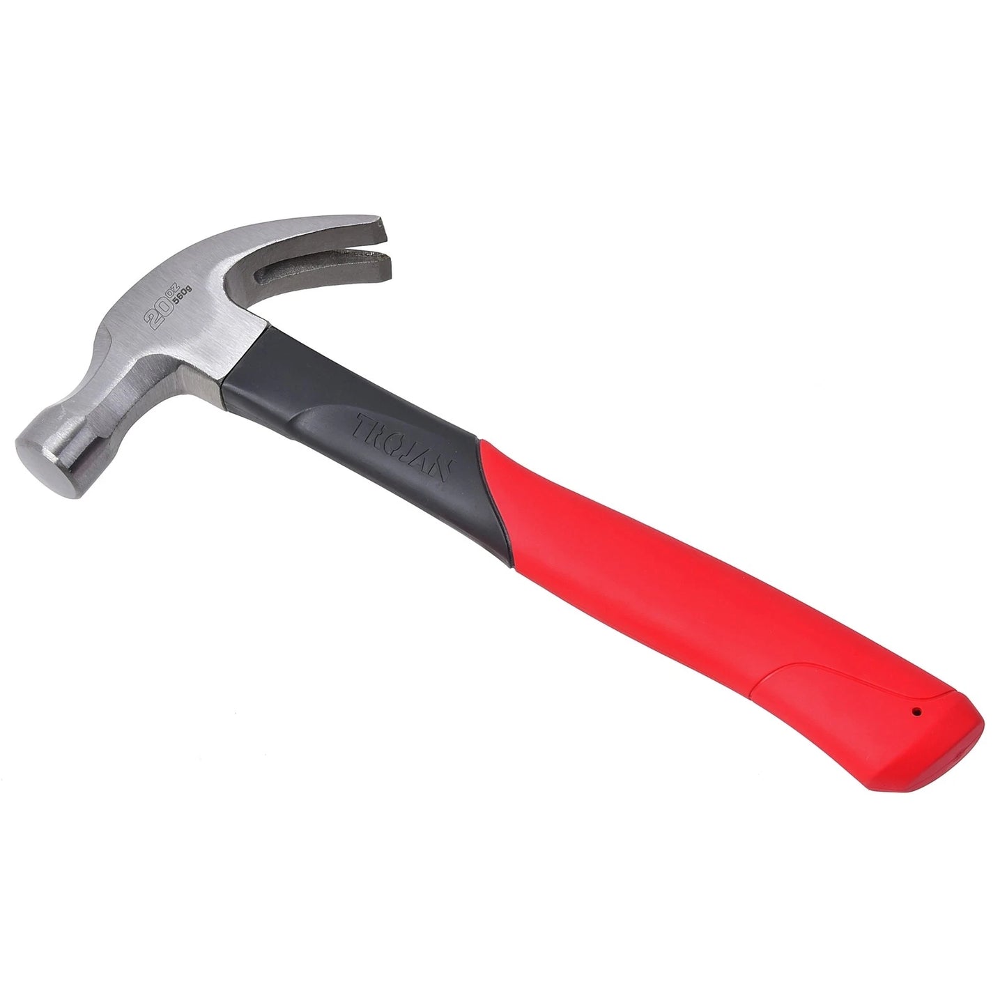Trojan 20oz Fibreglass Claw Hammer - Induction Hardened, Lifetime Warranty, Red/Black