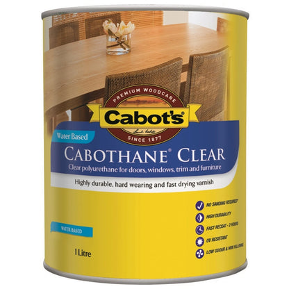 Cabot's Satin Water Based Polyurethane Varnish 1L - Durable, Fast Drying, UV Resistant