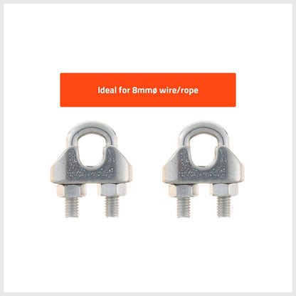 Taskmaster 8mm 316 Stainless Steel Wire Rope Grips, Anti-Corrosive, 2 Pack