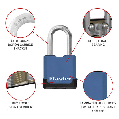 Master Lock 45mm Excell Weather-Resistant Padlock 4 Pack, Boron-Carbide Shackle, 4 Keys