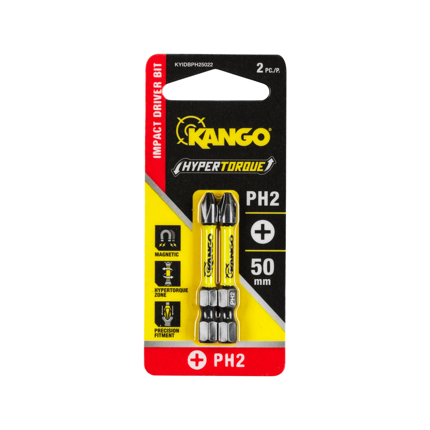 Kango Hypertorque 50mm PH2 Impact Driver Bit 1 Pack with Magnetised HEX Tips