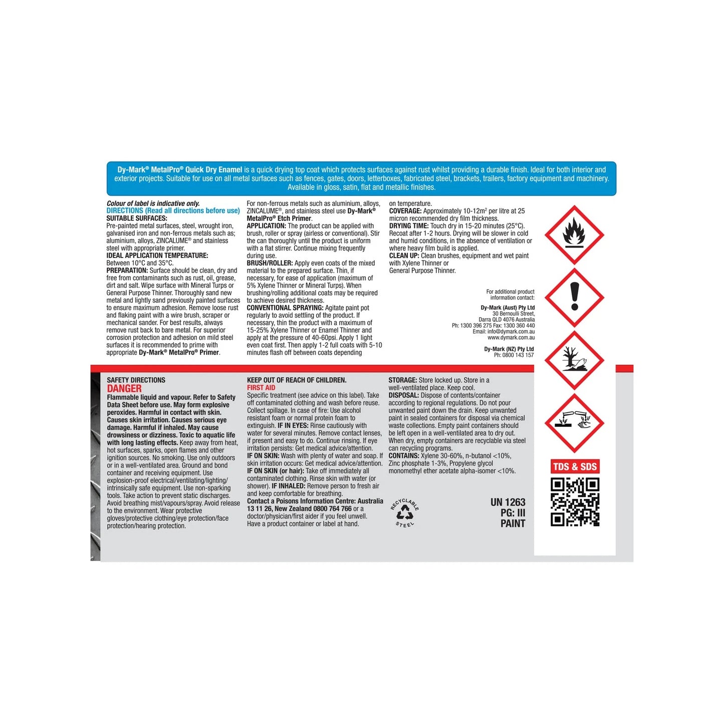 Dy-Mark 4L Black Satin Quick Dry Metal Enamel - Anti-Corrosive, Fast-Drying, Durable Finish