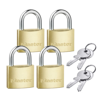 Master Lock 40mm Brass Keyed Padlock 4 Pack - Corrosion Resistant, Hardened Steel Shackle