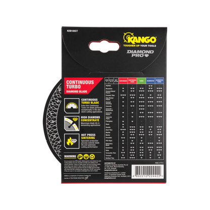 Kango 105mm Continuous Turbo Diamond Blade, Ultra-Thin, High Diamond Concentrate, Wet/Dry Use