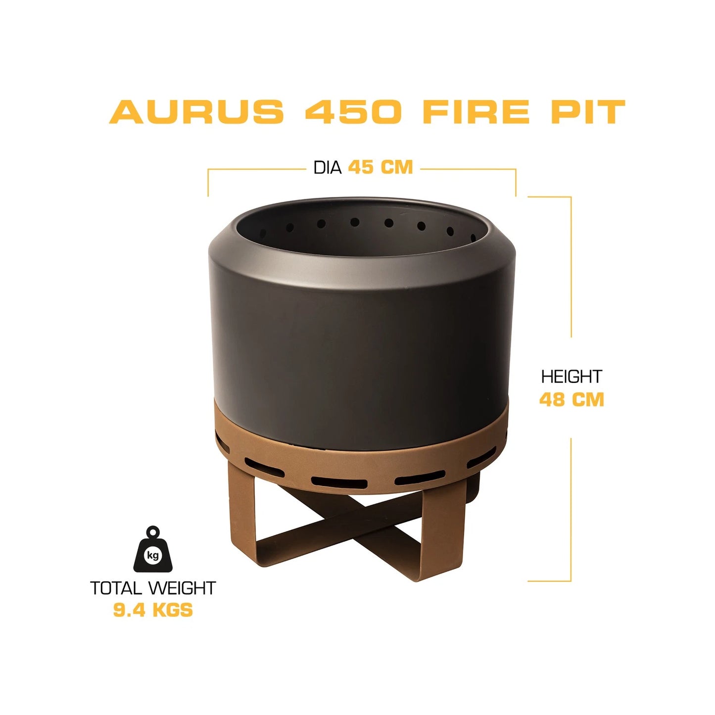 Aurus 450 Low Smoke Fire Pit with Cover, Dual Wall Design, Compact, Outdoor Use
