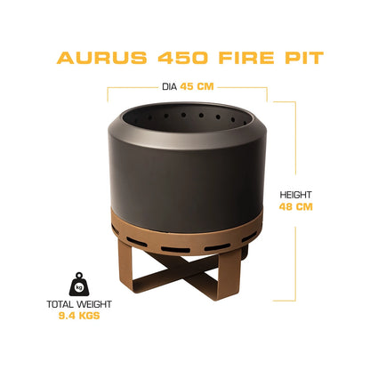 Aurus 450 Low Smoke Fire Pit with Cover, Dual Wall Design, Compact, Outdoor Use