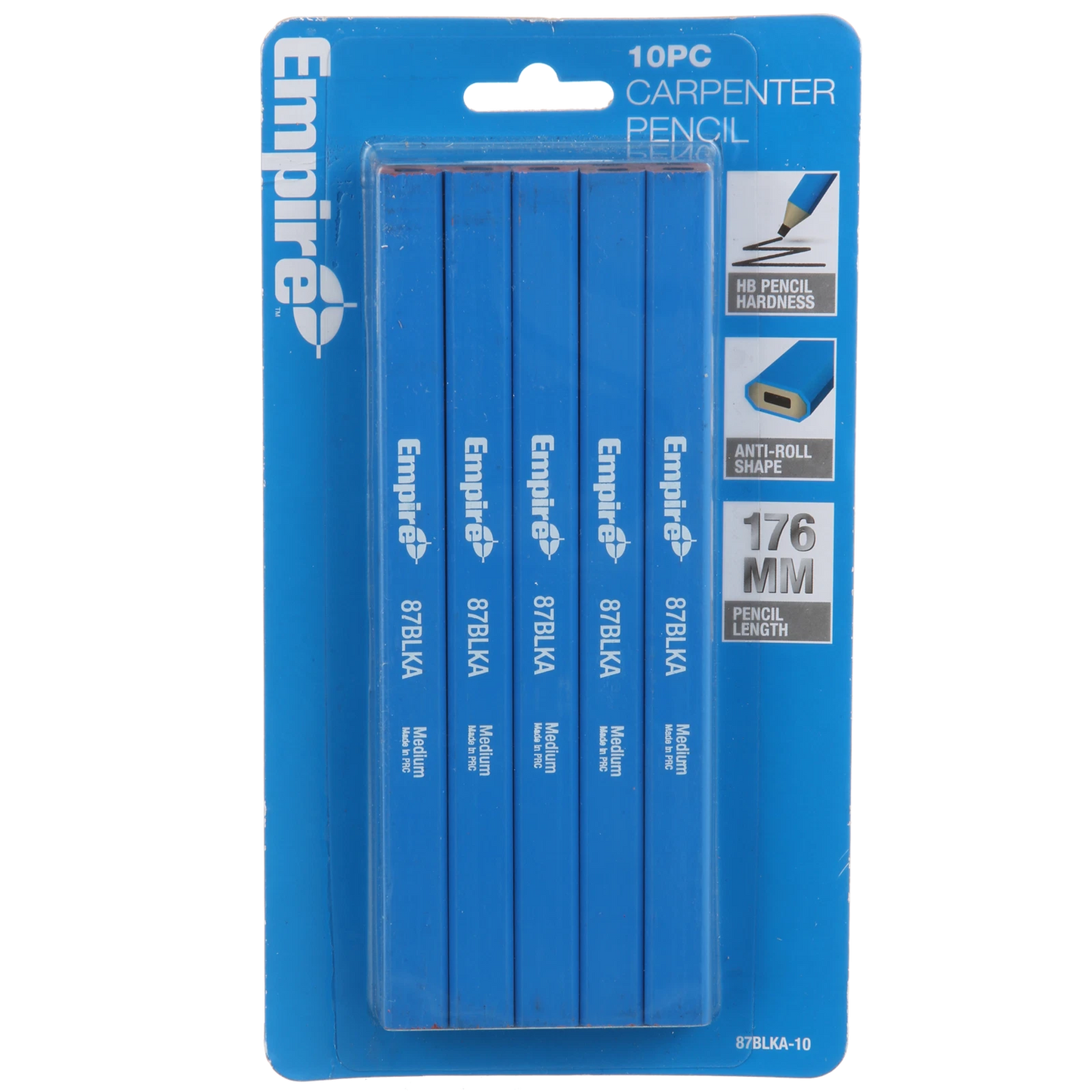 Empire Carpenters Pencil 10 Pack - Blue, Flat Shape, Medium Graphite, Waterproof