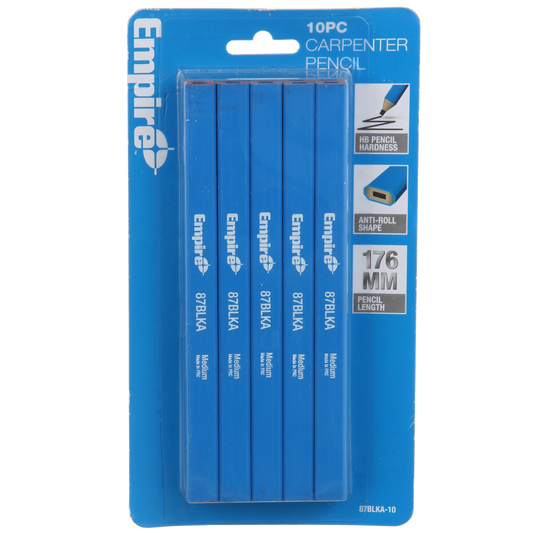 Empire Carpenters Pencil 10 Pack - Blue, Flat Shape, Medium Graphite, Waterproof