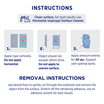 Permastik Indoor Mounting Tape 12mm x 5m - Strong Adhesion, No Drilling, Foam, White