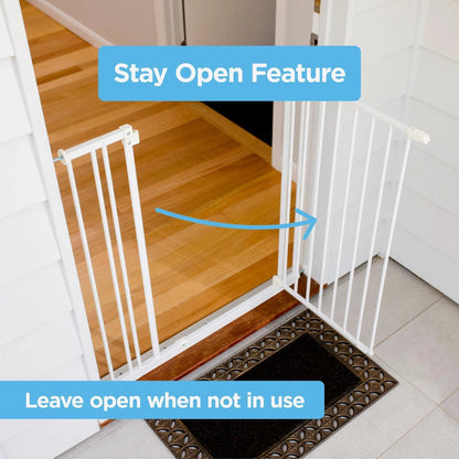 Perma Child Safety Extra Tall Baby Gate 73-82cm White, Easy Fit, Pet Friendly, One-Hand Release