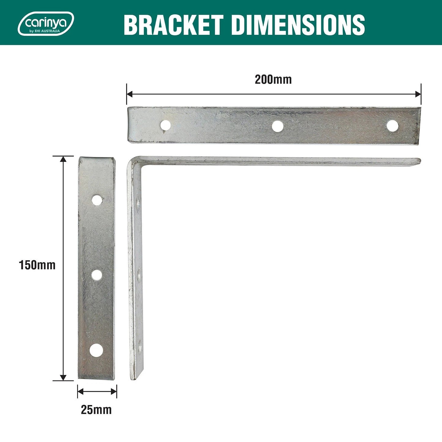 Carinya Zinc Plated Angle Bracket 200x150mm Heavy-Duty Corrosion-Resistant Indoor/Outdoor