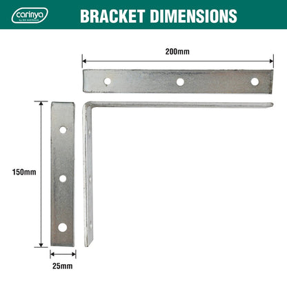 Carinya Zinc Plated Angle Bracket 200x150mm Heavy-Duty Corrosion-Resistant Indoor/Outdoor
