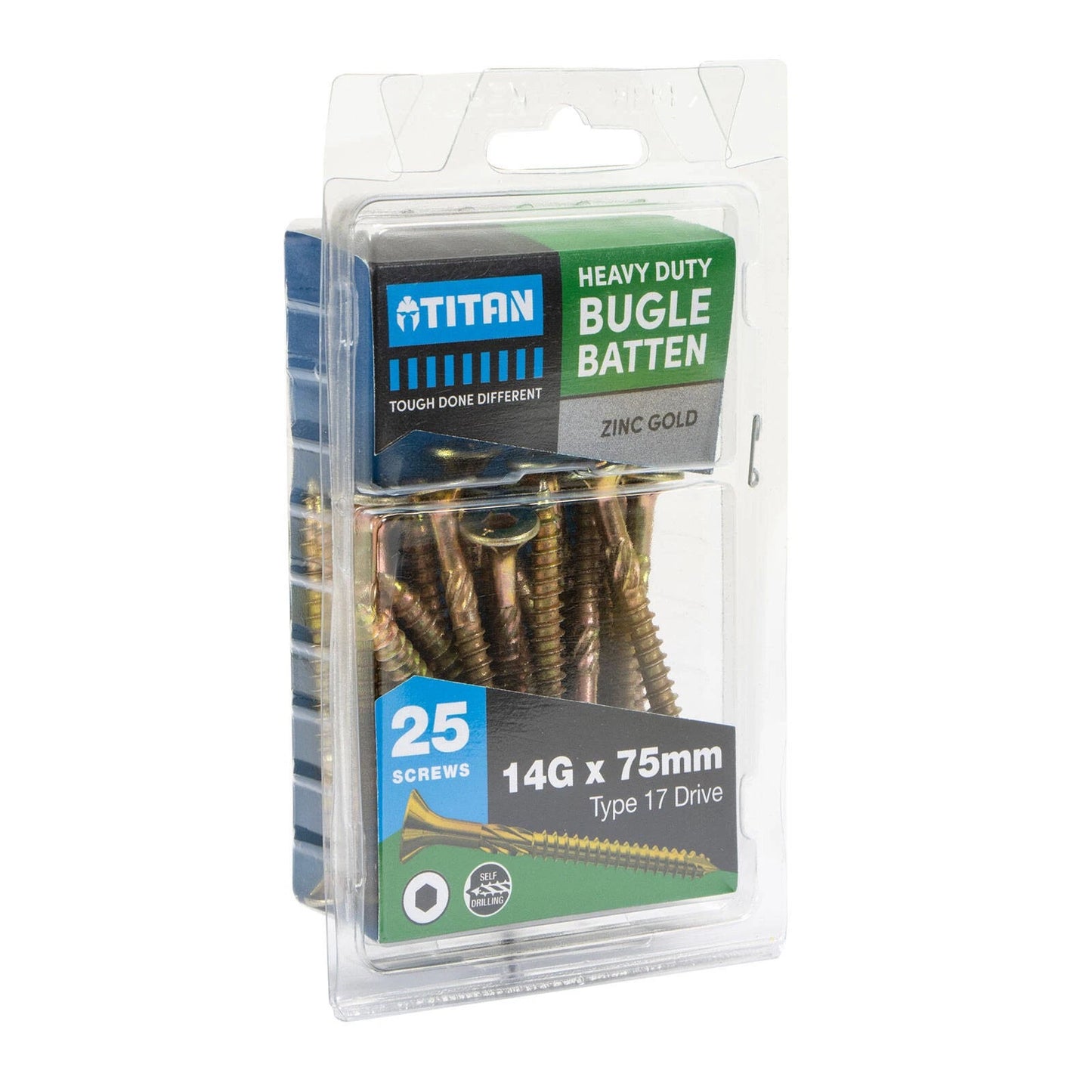 Titan 14g x 75mm Zinc Gold Bugle Batten Screw - 25 Pcs, Corrosion Resistant, High-Torque