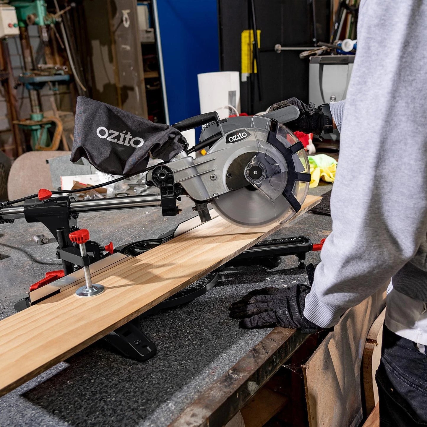 Ozito 1800W Double Bevel Sliding Mitre Saw 210mm with Laser Guide