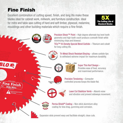 Diablo 254mm 60 Teeth Mitre Saw Blade, Super Thin Kerf, Premium Steel, Fine Finish