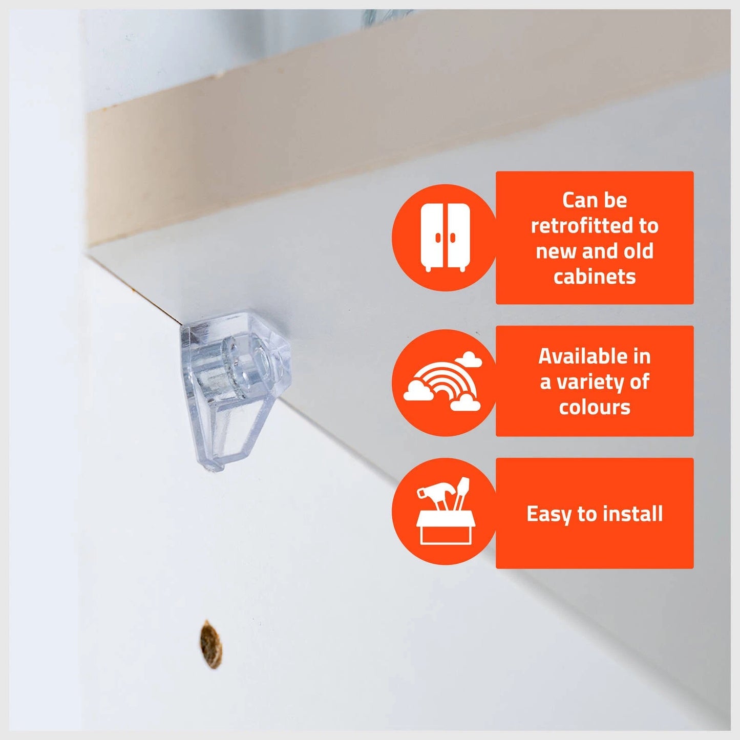 Taskmaster 5mm Pin Clear Plastic Shelf Support, 20 Pack, Easy Install, Versatile Cabinet Use