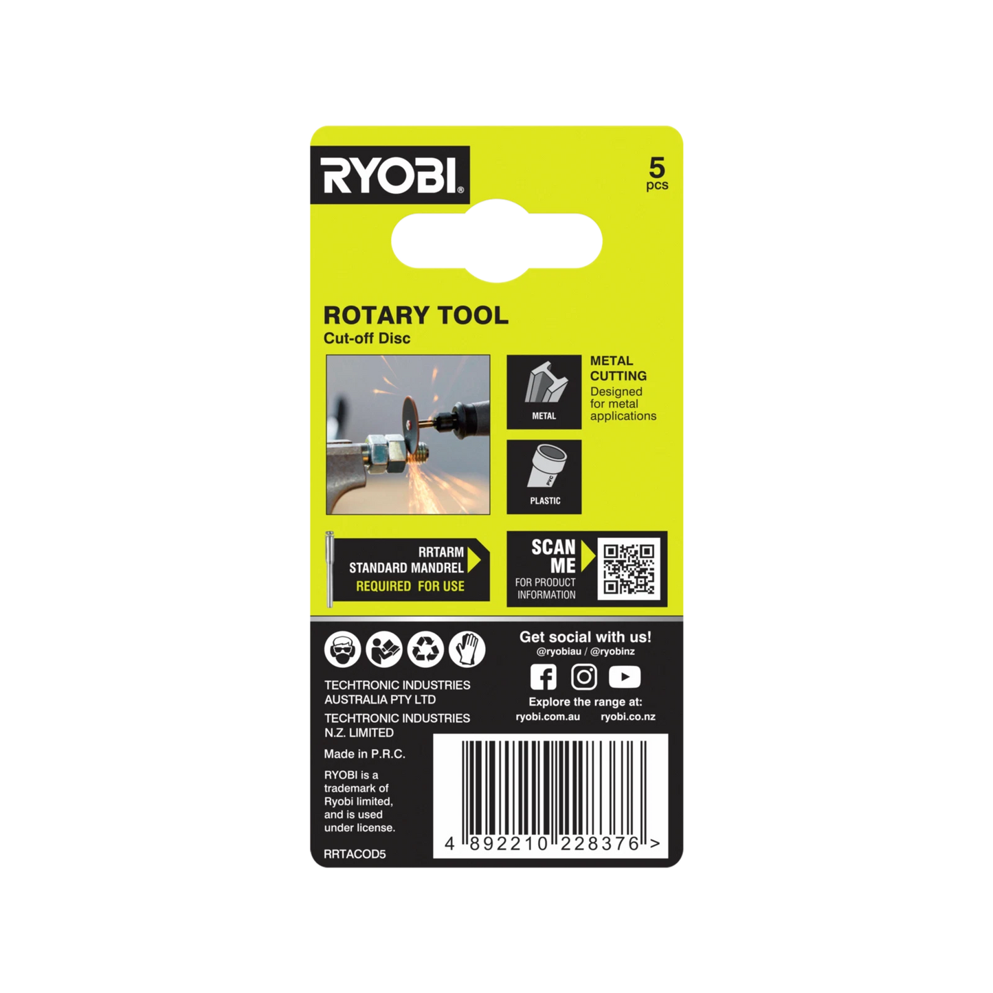 Ryobi 32mm Cutting Disc 5 Pack for Metal & Plastic, 35,000 RPM, Compact & Durable