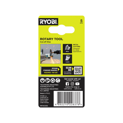 Ryobi 32mm Cutting Disc 5 Pack for Metal & Plastic, 35,000 RPM, Compact & Durable