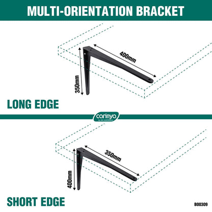 Carinya Black Heavy Duty Cast Aluminium Angle Bracket 400x350mm, 150kg Load Capacity