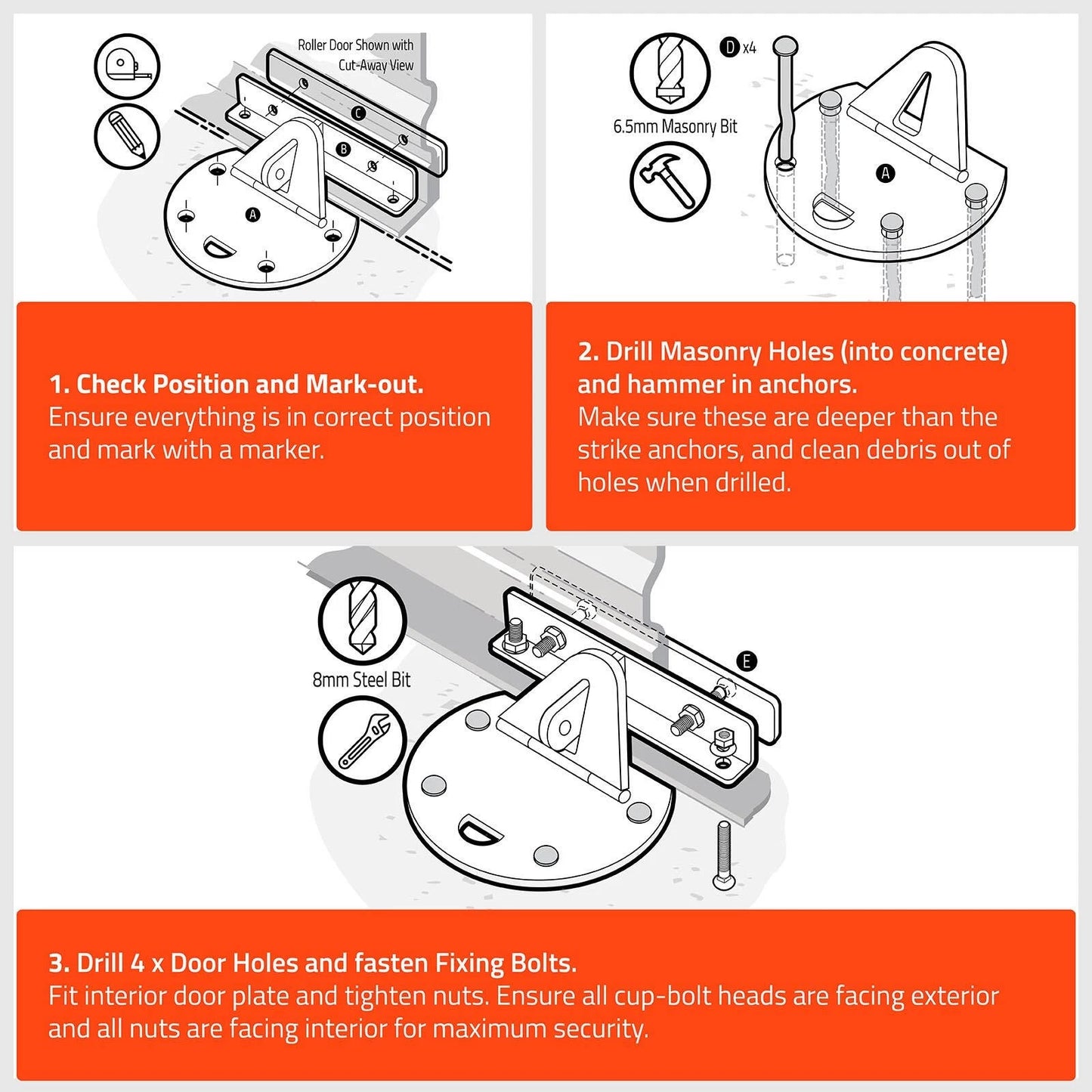 Taskmaster 100mm Black Matte Zinc Garage Door Floor Anchor for DIY Security