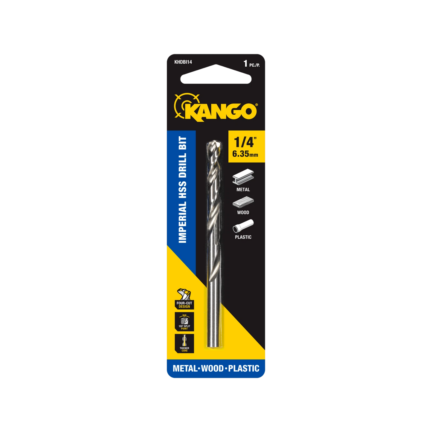 Kango 6.35mm HSS Drill Bit - Four Cutting Chamfers, 135° Split Point, Versatile Use