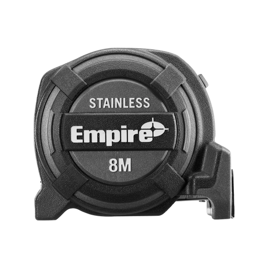 Empire 8m Stainless Steel Tape Measure, Nylon-Coated, Double-Sided, True Zero Hook
