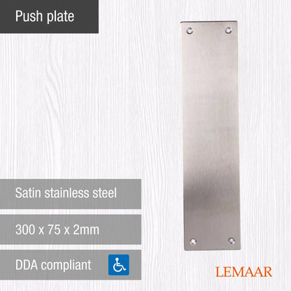 Lemaar Satin Stainless Steel Push Plate 300x75mm DDA Compliant Indoor/Outdoor Use